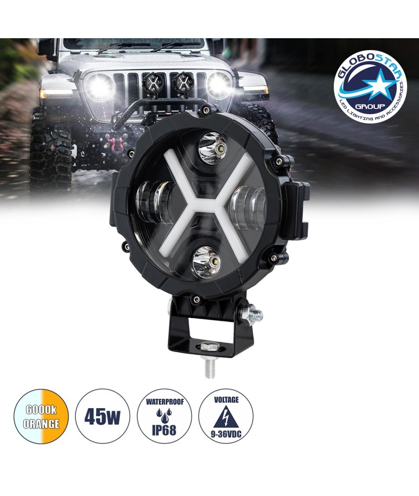 GLOBOSTAR® JEEPPRO 85416 Προβολάκι LED 45W 4500lm 30° DC 9-36V Αδιάβροχο IP68 Ρυθμιζόμενο Λευκό CCT - CREE COB Chip - Μ17.5x Π8.5 x Υ20cm - 2 Χρόνια Εγγύηση